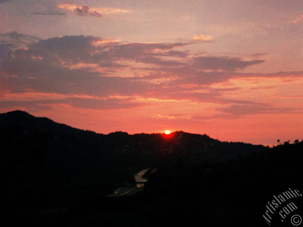 View of sunset at a village of `OF district` in Trabzon city of Turkey.
